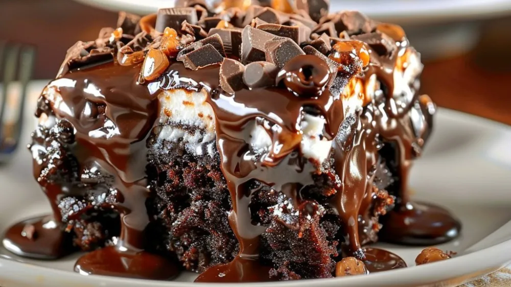 Chocolate Turtle Poke Cake