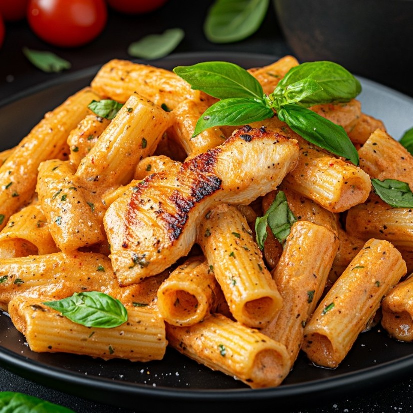 Pasta with Grilled Chicken, Sun-Dried Tomatoes and Basil