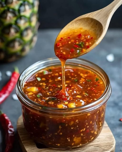 A sweet and spicy chili pineapple sauce that adds a tropical kick to grilled meats, seafood, and stir-fries.