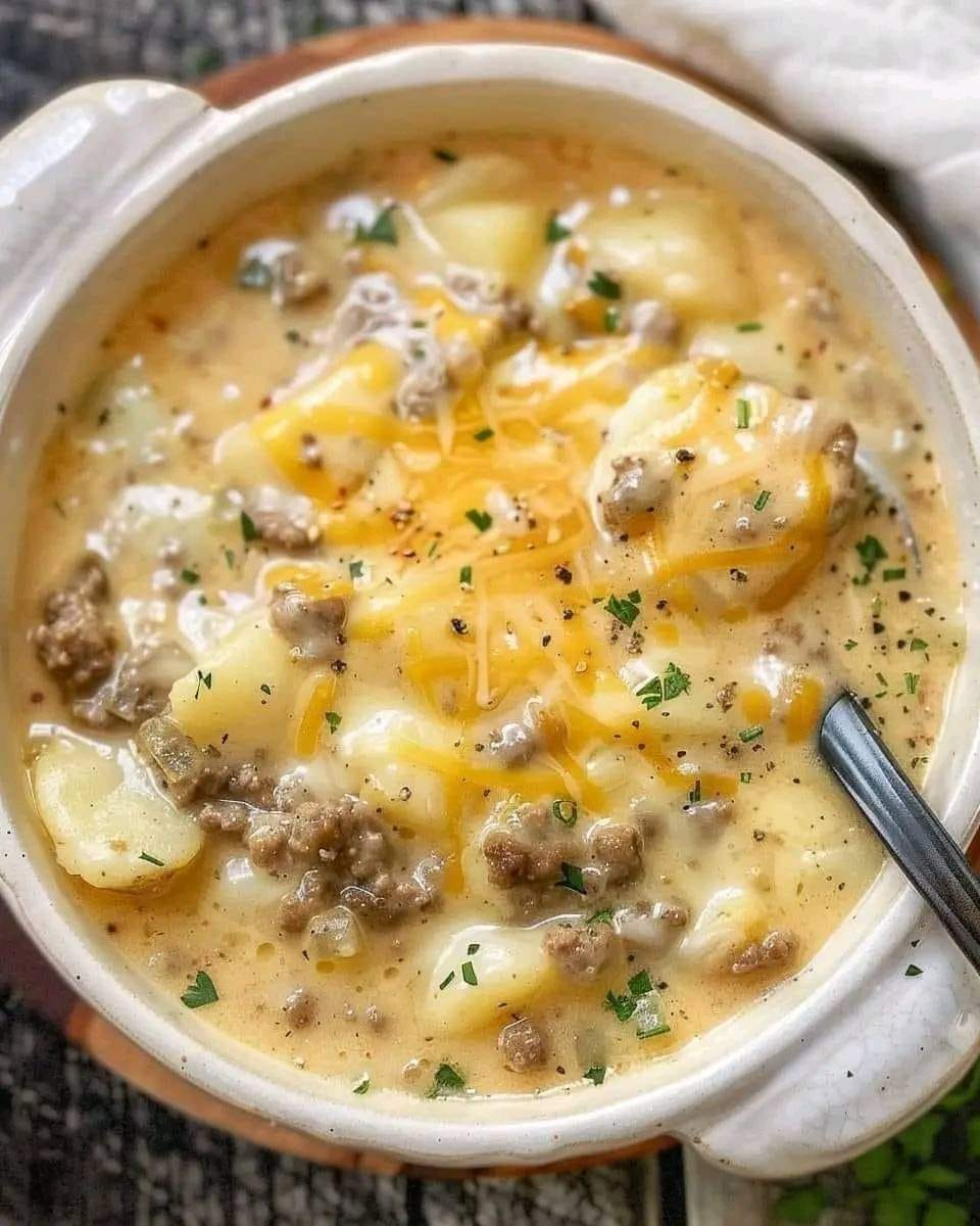 Cheesy Hamburger Potato Soup 