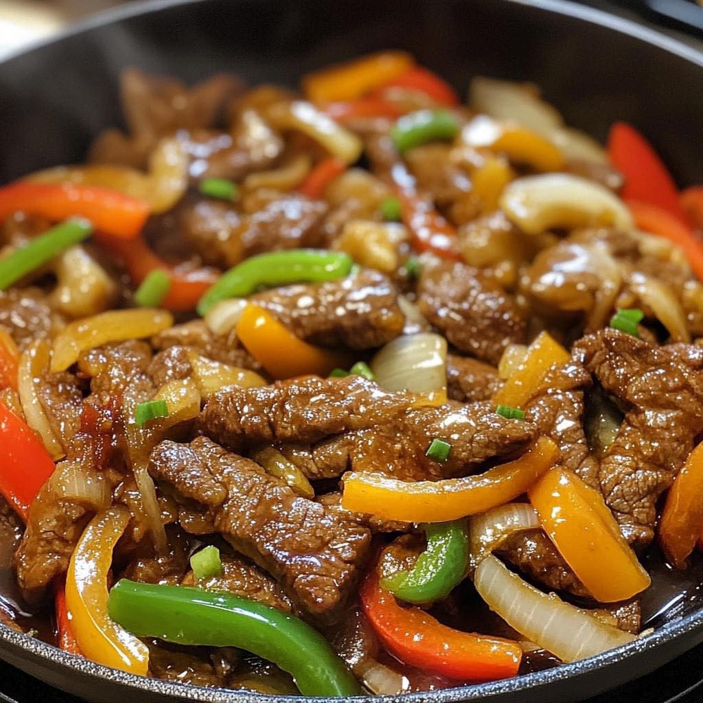 Sizzling Chinese Pepper Steak with Onions 